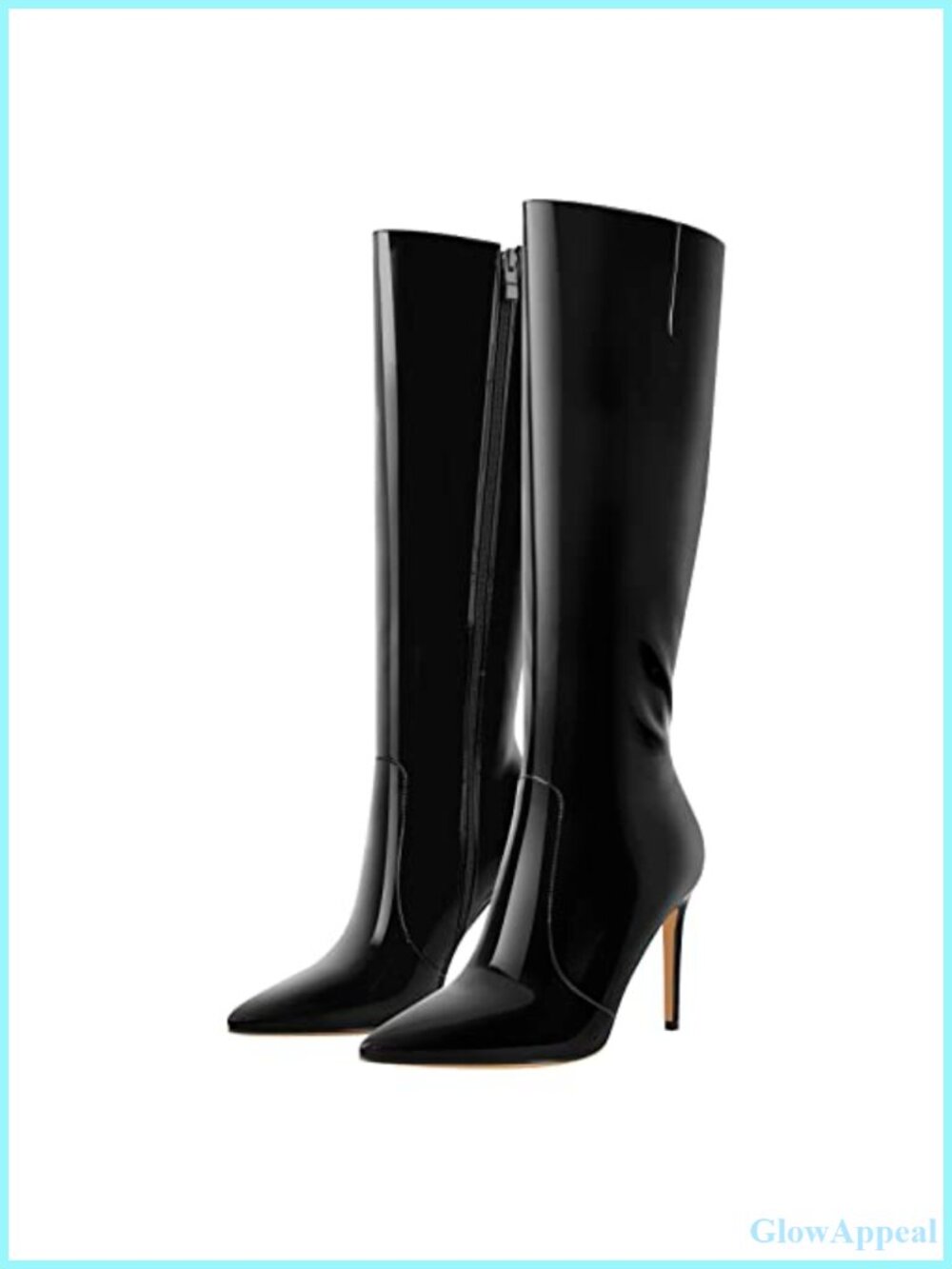 Pointed Toe Knee High Stiletto Heel Boots Faux Patent Leather Side Zip